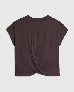 Brown Short Sleeve Twist Front T-Shirt