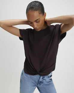 Brown Short Sleeve Twist Front T-Shirt