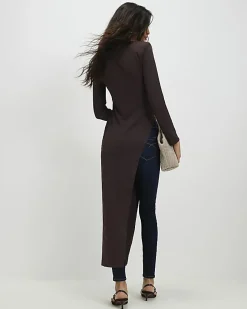 Brown Shoulder Padded Longline Asymmetric Top