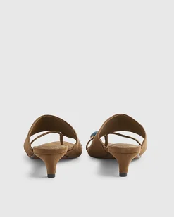 Brown Skinny Heel Toe Gem Sandals