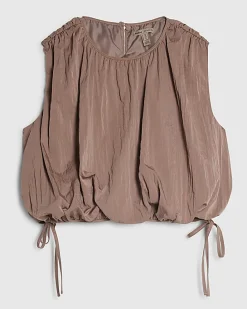 Brown Sleeveless Bubble Hem Top