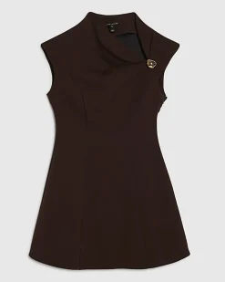 Brown Sleeveless Draped Neck Mini Dress