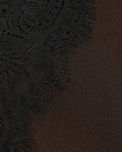 Brown Sleeveless Lace Trim Top