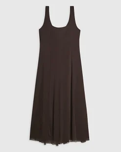 Brown Sleeveless Mesh Maxi Dress