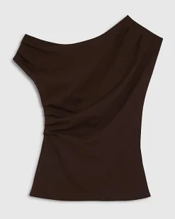 Brown Sleeveless Ponte Drape Top