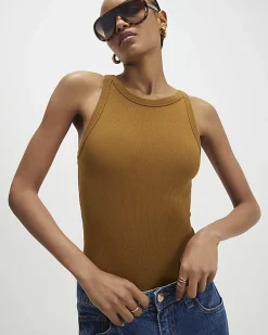 Brown Sleeveless Ribbed Tank Top
