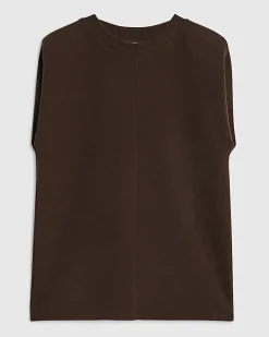 Brown Sleeveless Shoulder Pad Tank Top