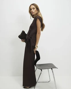 Brown Sleeveless Tie Side Top