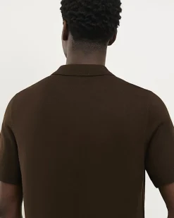 Brown Slim Fit Essential Knit Zip Polo Shirt