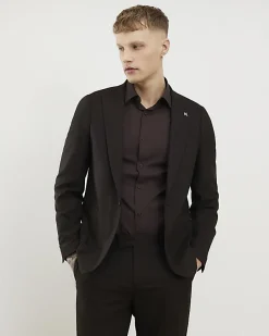 Brown Slim Fit Herringbone Suit Jacket
