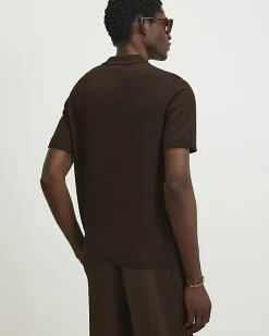 Brown Slim Fit Knitted Polo Shirt