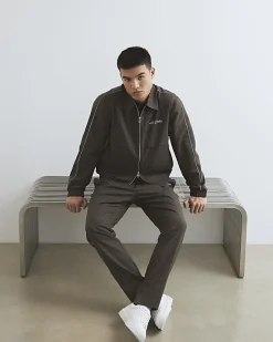 Brown Slim Fit Puppytooth Piped Trousers