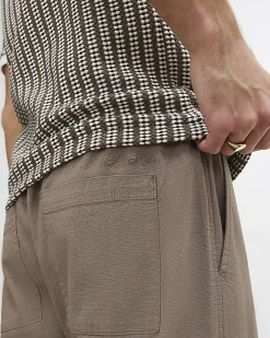 Brown Slim Fit Stretch Textured Joggers