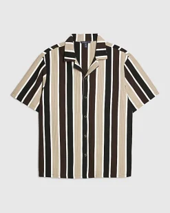 Brown Slim Fit Stripe Textured Shirt