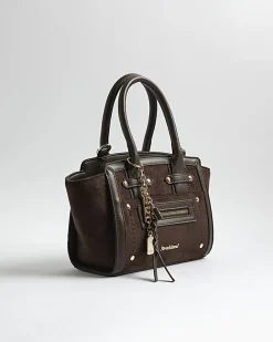 Brown Small Winged Panelled Zip Tote Bag