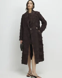 Brown Spot Fringe Longline Duster Coat