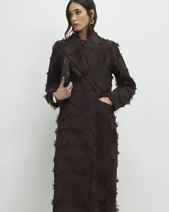 Brown Spot Fringe Longline Duster Coat