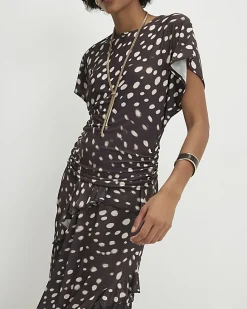Brown Spot Hybrid T-Shirt Ruffle Midi Dress