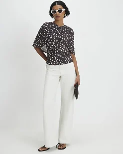 Brown Spot Ruched Cape Top