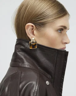 Brown Square Doorknocker Earrings