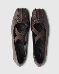 Brown Square Toe Flat Ballet Pumps