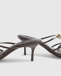Brown Strappy Heeled Mule Sandals