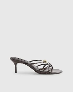 Brown Strappy Heeled Mule Sandals