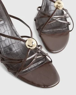 Brown Strappy Heeled Mule Sandals