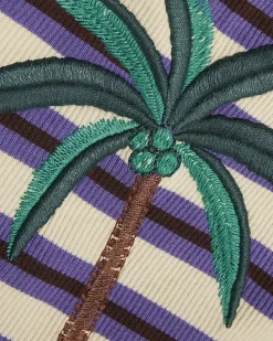 Brown Stripe Palm Tree Embroidered Tank Top