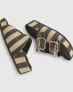 Brown Stripe Raffia Footbed Sandals