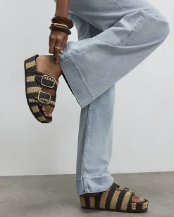 Brown Stripe Raffia Footbed Sandals