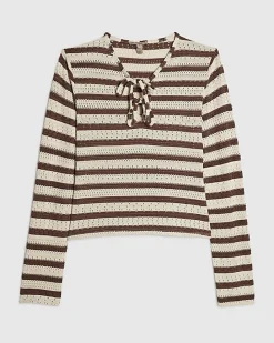 Brown Stripe Textured Tie Top