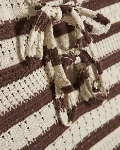 Brown Stripe Textured Tie Top