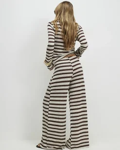 Brown Stripe Textured Trousers