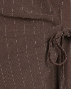 Brown Striped Soft Tie Front Top