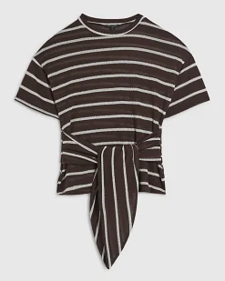 Brown Striped Textured Knot Front Top