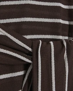 Brown Striped Textured Knot Front Top