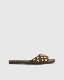 Brown Stud Flat Sandals