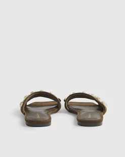 Brown Stud Flat Sandals