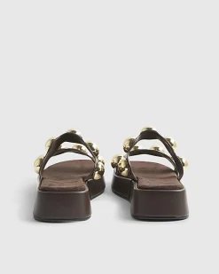 Brown Studded Flatform Sandals
