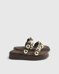 Brown Studded Flatform Sandals