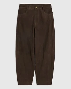 Brown Suede Barrel Leg Trousers