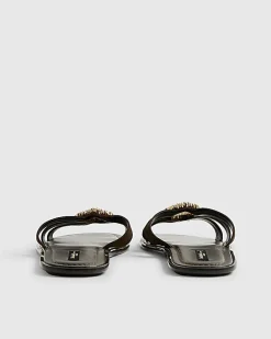 Brown Suede Beaded Ring Flat Sandals