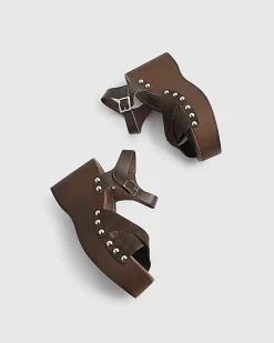 Brown Suede Clog Wedge Sandals