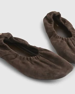 Brown Suede Elastic Ballet Pumps