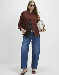 Brown Suede Oversized Bomber Jacket