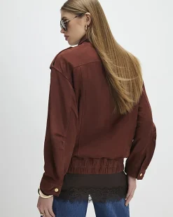 Brown Suede Oversized Bomber Jacket
