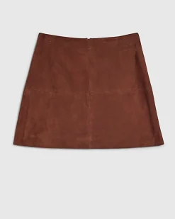 Brown Suede Seam Detail Mini Skirt