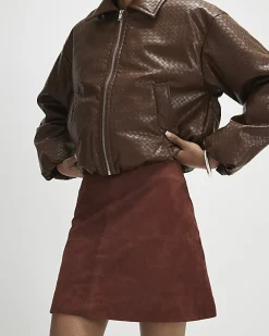 Brown Suede Seam Detail Mini Skirt