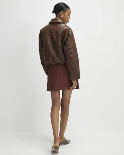 Brown Suede Seam Detail Mini Skirt